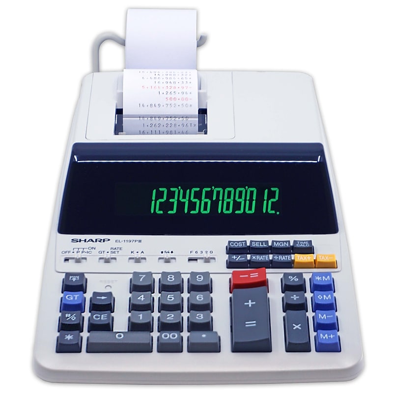 Sharp (EL1197PIII) 12-Digit Printing Calculator, White image 1