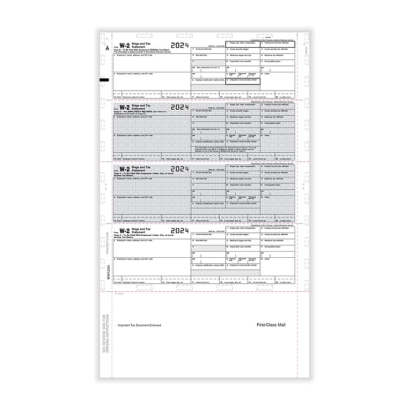 ComplyRight W-2 Tax Form, Horizontal, Pressure-Seal, 4-U, 500/Pack (5228) image 1
