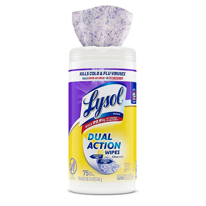 Lysol Dual Action Disinfecting Wipes, Citrus Scent, 75 Wipes
