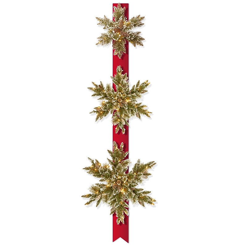 National Tree Company 77" Pre-Lit Glittery Bristle Pine Triple Snowflake Door Hang (GB1-300LT-18S-B) image 1