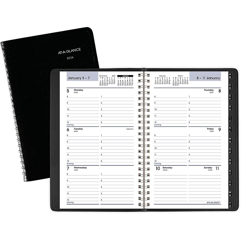 2026 AT-A-GLANCE DayMinder 5" x 8" Weekly Appointment Book, Faux Leather Cover, Black (G210-00-26) image 1