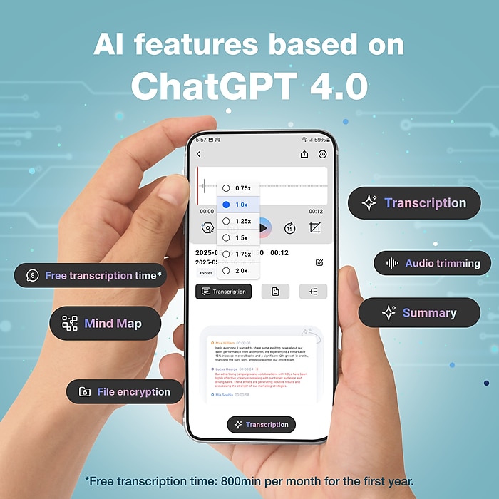 Turonic L813 AI Recorder Pro Digital Voice Recorder, 128GB, Dual