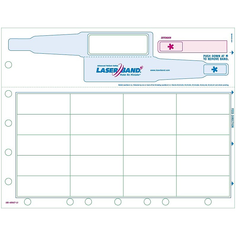 Caresfield Laser Blank Patient ID Band and Medical Labels Combo Sheet, 2.75" x 0.875", 1000/Carton (90300) image 1