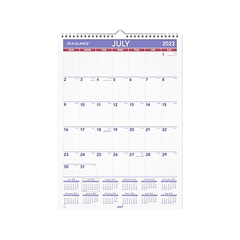 2023-2024 AT-A-GLANCE 12" x 17.13" Academic Monthly Wall Calendar, White/Purple/Red (PMA2-28-24)