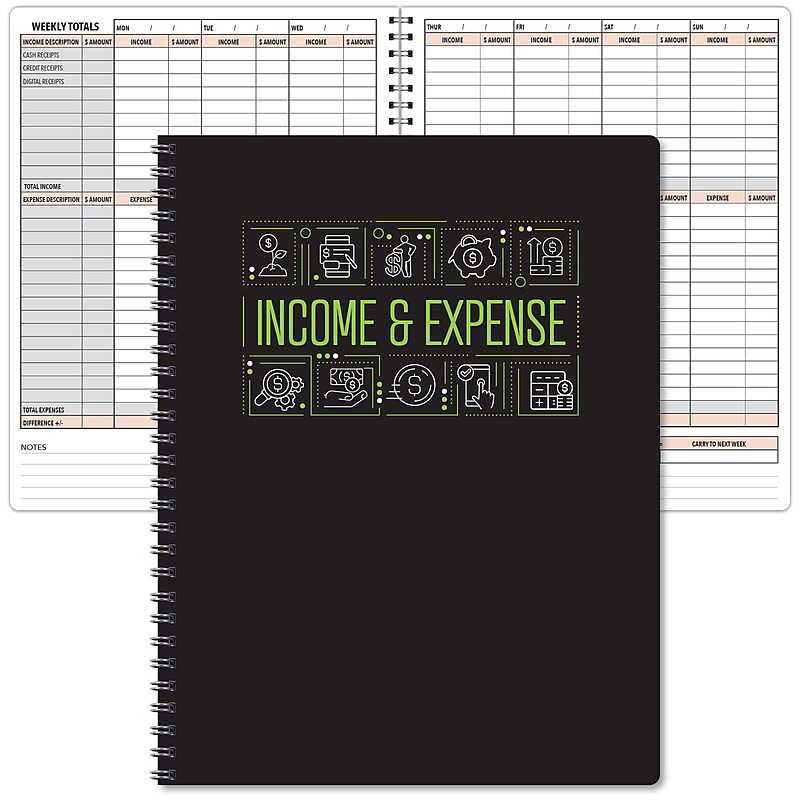 Global Printed Products Income & Expense Accounting Journal, 8.5" x 11", Black/Green, (GPP-0115) image 1