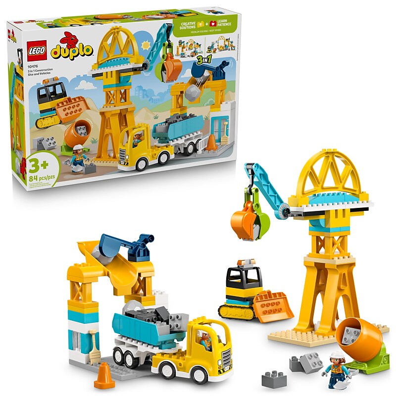 LEGO DUPLO Town 3 in 1 Construction Site and Vehicles Building Set, 84 Pieces (10476) image 1