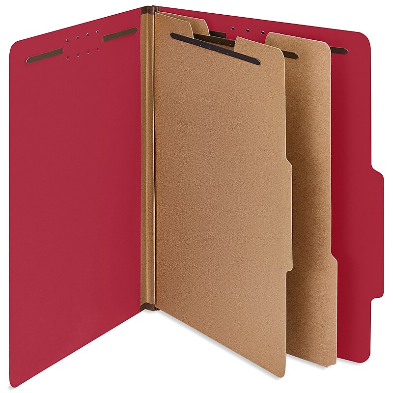 Staples 100% Recycled Heavy Duty Classification Folder, 2-Dividers, 2" Expansion, Letter Size, Bright Red, 10/Box (ST62559) image 1