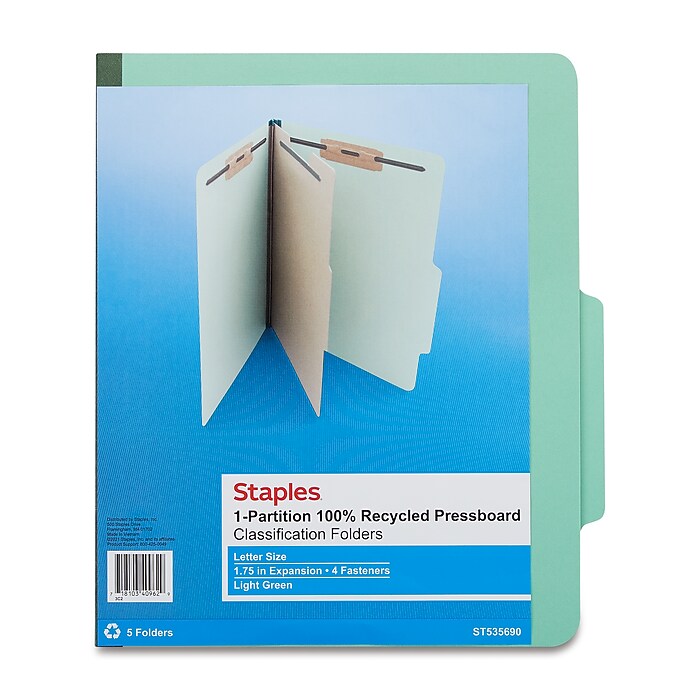 Staples® 100% Recycled Pressboard Classification Folder, 1-Divider