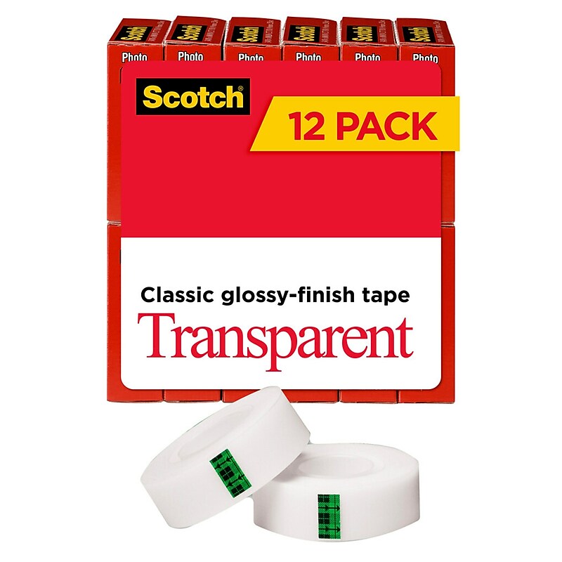 Scotch Transparent Clear Tape Refill, 0.75" x 27.77 yds., 1" Core, Clear, 12 Rolls/Pack (600K12) image 1