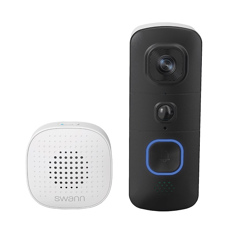 Swann EVO Indoor/Outdoor Wireless Video Doorbell Security Camera System, Black (SWIFI-SEVDBC-GL) image 1