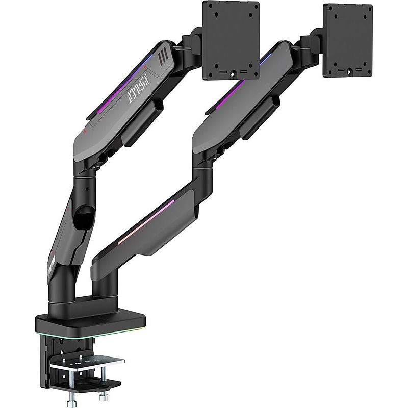 MSI MPG Aluminum Full-Motion Dual Monitor Desk Mount with RGB LEDs,  Up to 35", Matte Black & Painted Gray (MT201DR) image 1