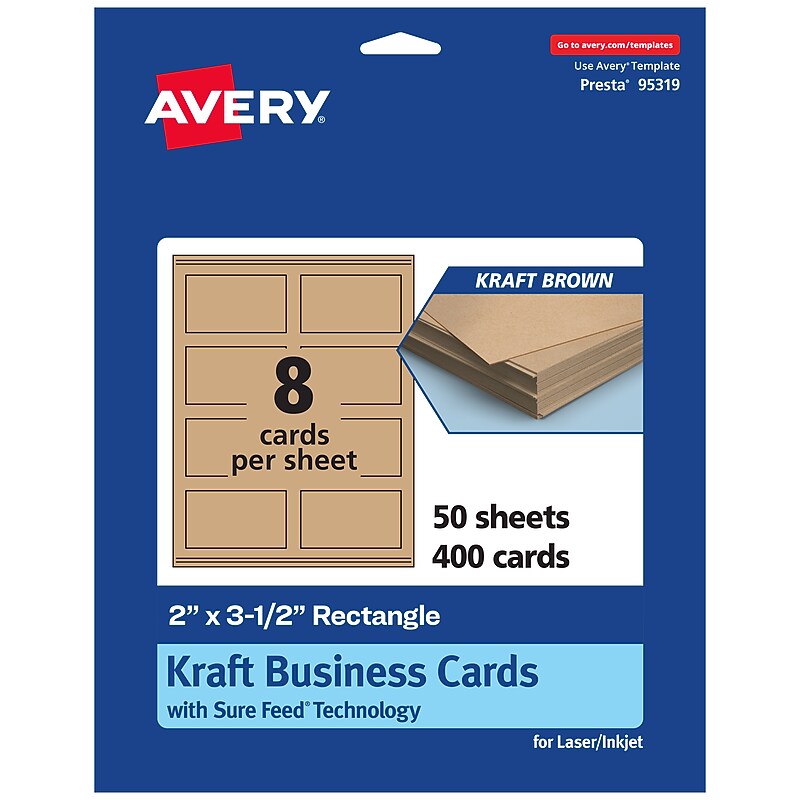 Avery Business Cards, 2" x 3-1/2", Matte Kraft Brown, 400/Box (95319) image 1