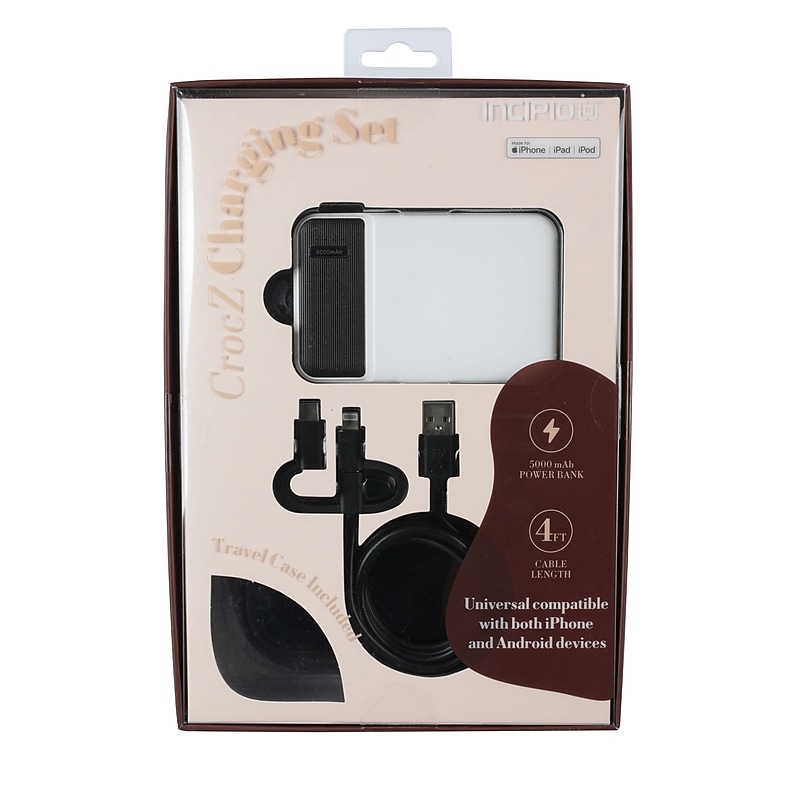 Incipio Slim USB-C Portable Magnetic 3 in 1 Power Bank,  4 ft. USB-A/C Cable, Travel Case, White/Black (V90097) image 1