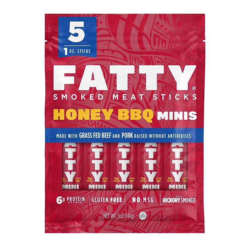 FATTY MINIS Honey BBQ Smoked Beef Meat Sticks, 1 oz., 5 Sticks/Bag, 8 Bags/Case (GOV15928) image 1
