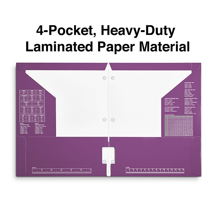 Staples 3-Hole Punched 4-Pocket Paper Presentation Folder, Purple