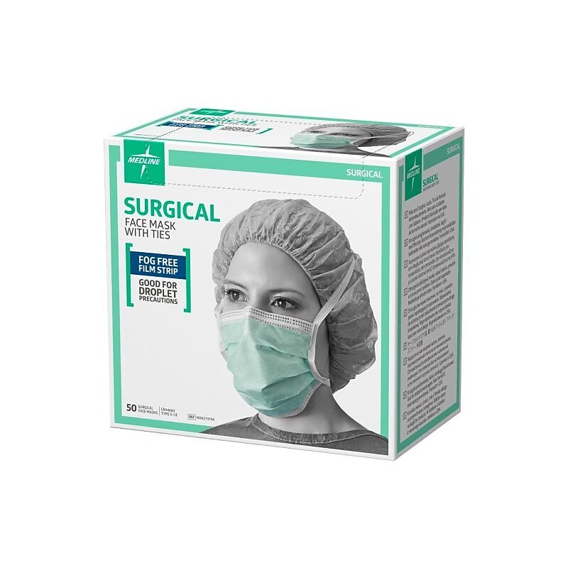 Medline Disposable ASTM Level 1 Surgical Face Masks with Ties, Green, 300/Carton (NON27379A) image 1