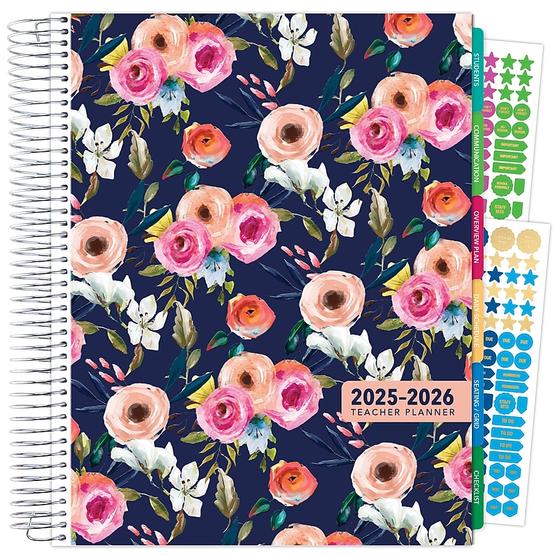 2025-2026 Global Printed Products Deluxe Small Navy Floral 8.5" x 11" Academic Weekly & Monthly Planner, Plastic Cover image 1