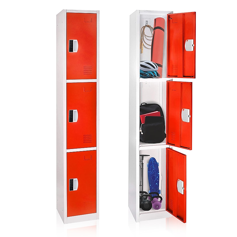 AdirOffice 72"H 3-Tier Red Storage Locker (ADI629-203-RED-DL) image 1