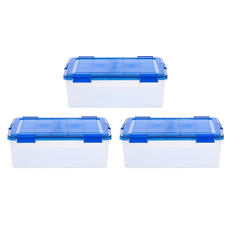 Iris 41.2 Quart Element Resistant Ultimate Clear Plastic Latching Storage Bin, Clear, 3/Pack (500140) image 1
