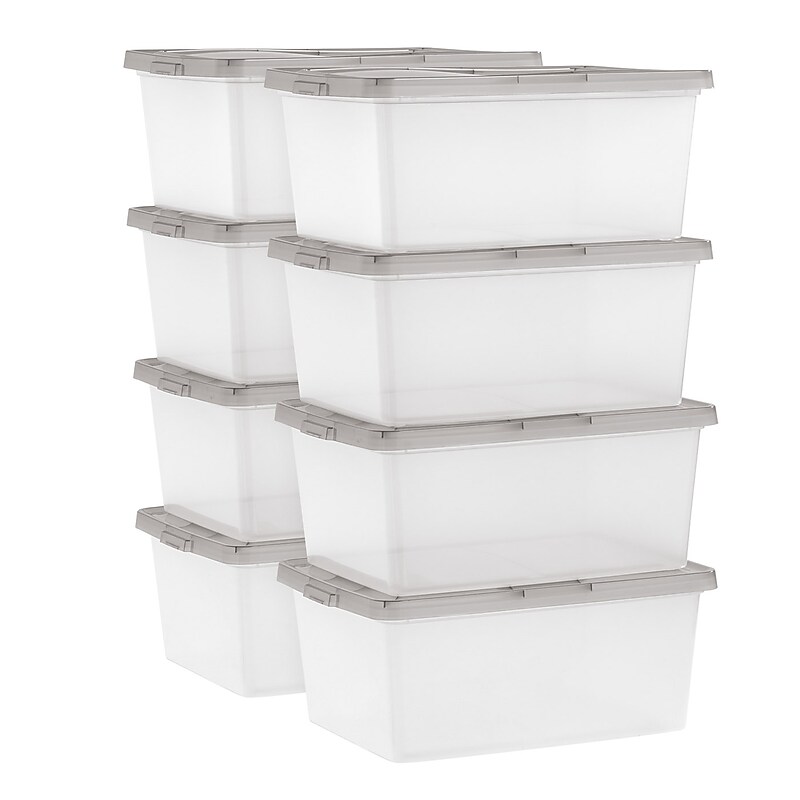 Iris 17 Quart Snap Top Plastic Snap Closure Storage Bin, Clear, 8/Pack (585103) image 1