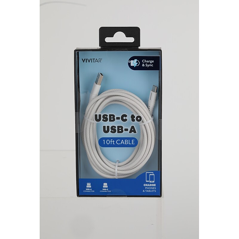 Vivitar USB-C to USB-A Charging Cable, 10 ft., White (STP5001-WHT-T35-12) image 1