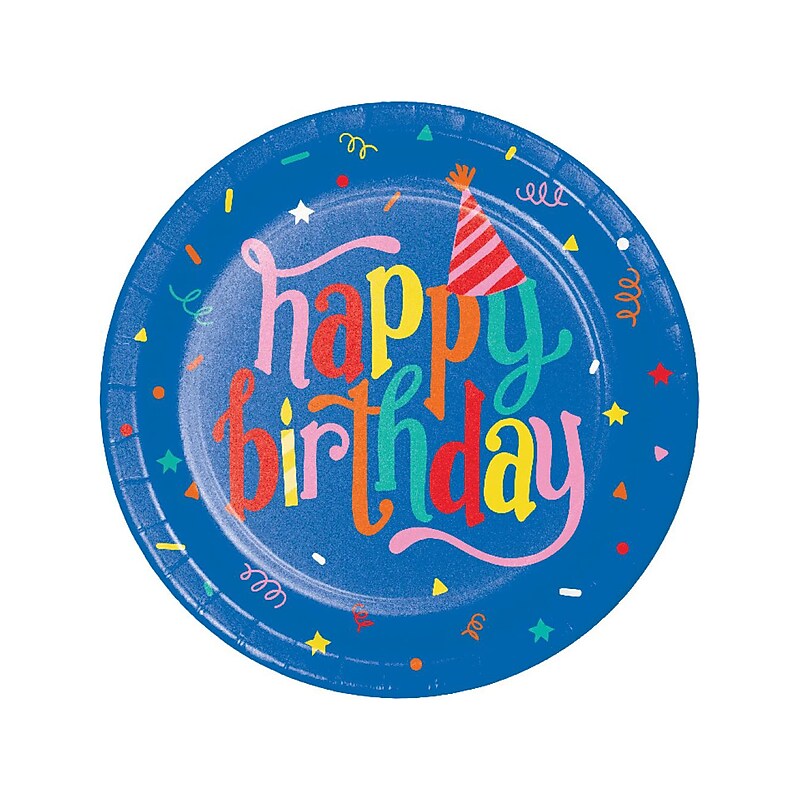 Creative Converting Hats Off Birthday Dinner Plate, Multicolor, 24/Pack (DTC372501DPLT) image 1