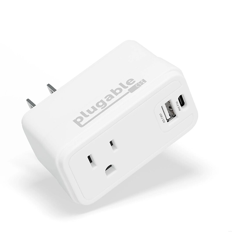 Plugable Wall Outlet Extender with USB-C and USB Charger, White (PS1-CA1) image 1