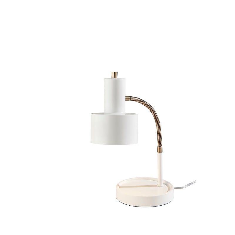 Simplee Adesso Baker Incandescent Desk Lamp, 17"H, White & Antique Brass (SL3971-02) image 1