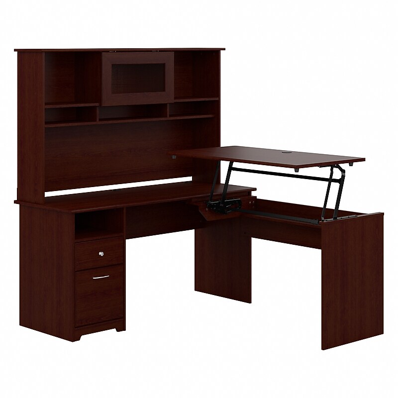 Bush Furniture Cabot 60"W 3 Position L Shaped Sit to Stand Desk with Hutch, Harvest Cherry (CAB045HVC) image 1