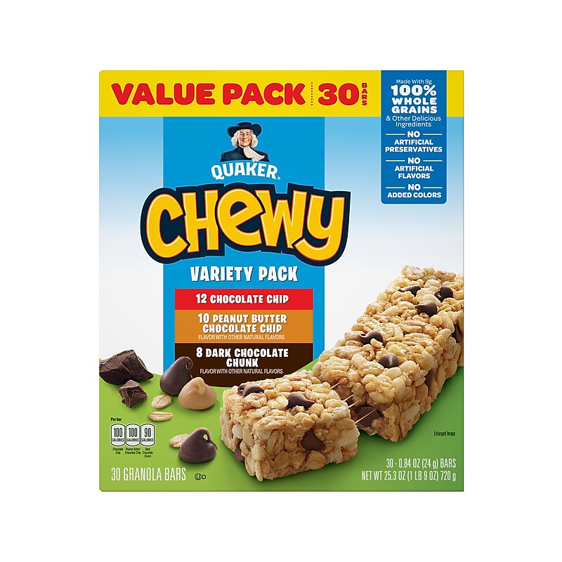 Quaker Chewy Granola Bars Variety Pack, 25.3 oz., 30 Bars/Box (57341) image 1