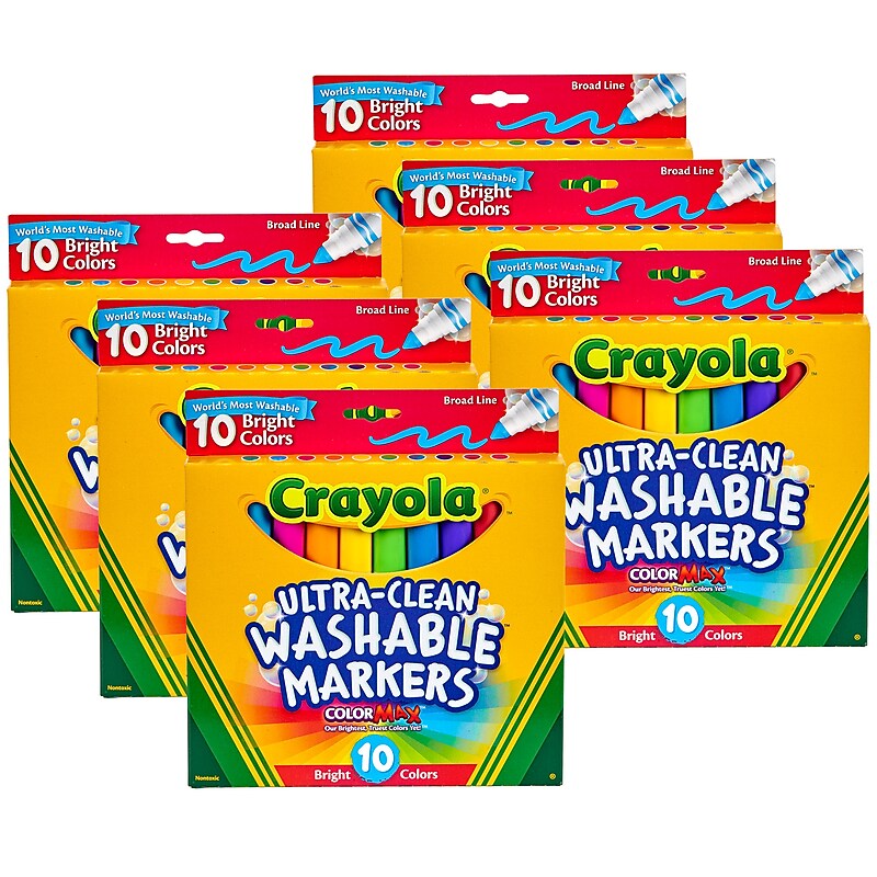 Crayola ColorMax Washable Water Based Kids Marker, Broad Tip, Assorted Colors, 10/Pack, 6 Packs/Bundle (BIN587855-6) image 1