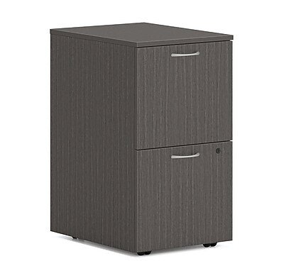 HON Mod 2-Drawer Mobile Vertical File Cabinet, Letter/Legal Size, Lockable, 28"H x 15"W x 20"D, Slate Teak (HONPLPMFFLS1)