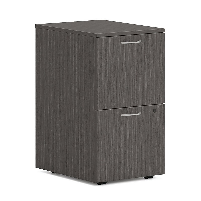HON Mod 2-Drawer Mobile Vertical File Cabinet, Letter/Legal Size, Lockable, 28"H x 15"W x 20"D, Slate Teak (HONPLPMFFLS1) image 1