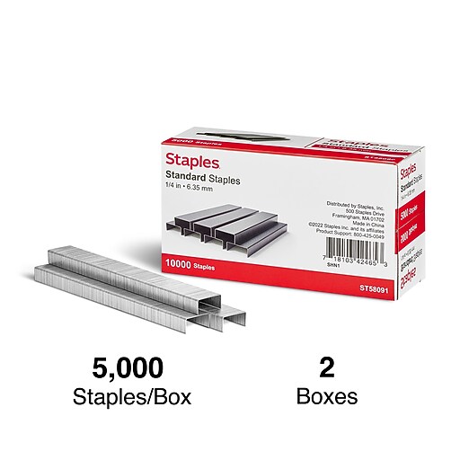 Staples Standard Staples, 1/4" Leg Length, 5000/Box, 2/Pack (TR58091
