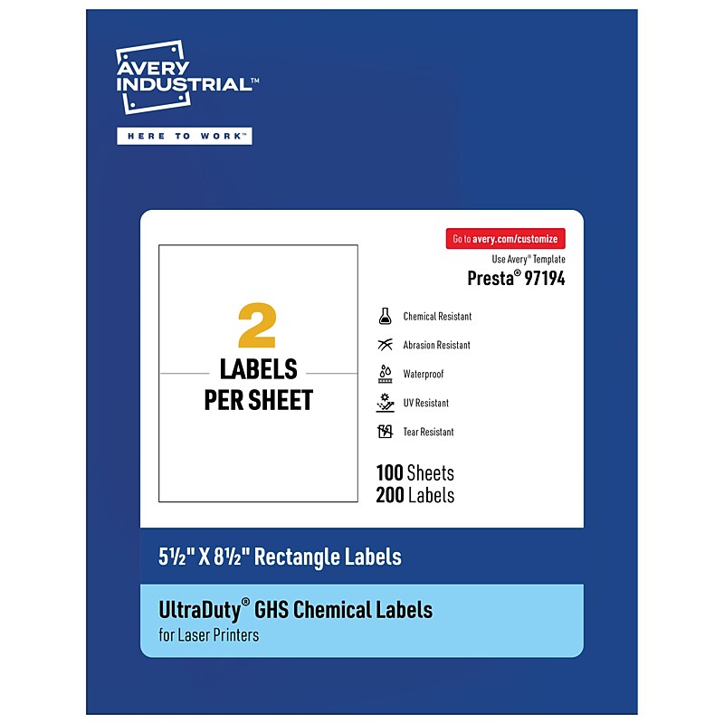Avery Laser Waterproof Multipurpose Rectangle Labels, 5.5" x 8.5", White, 200 Labels/Box (97194) image 1