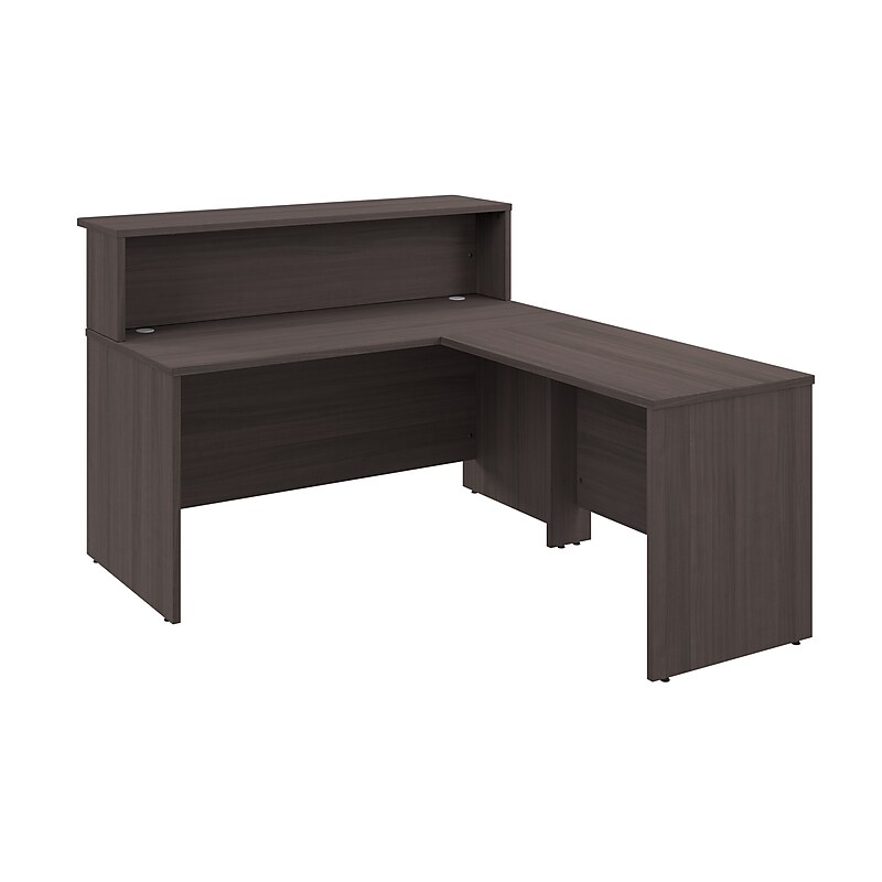 Bush Business Furniture Arrive 60"W L Shaped Reception Desk with Shelf, Storm Gray (ARV003SG) image 1