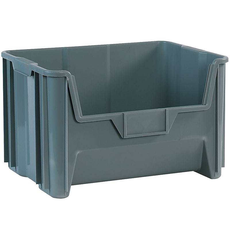 Quill Brand Extra Large Stackable Plastic Storage Bin, 19.875" x 12.44"x 15.25", 65.37 Qt., Gray, 3/Carton (BING112) image 1