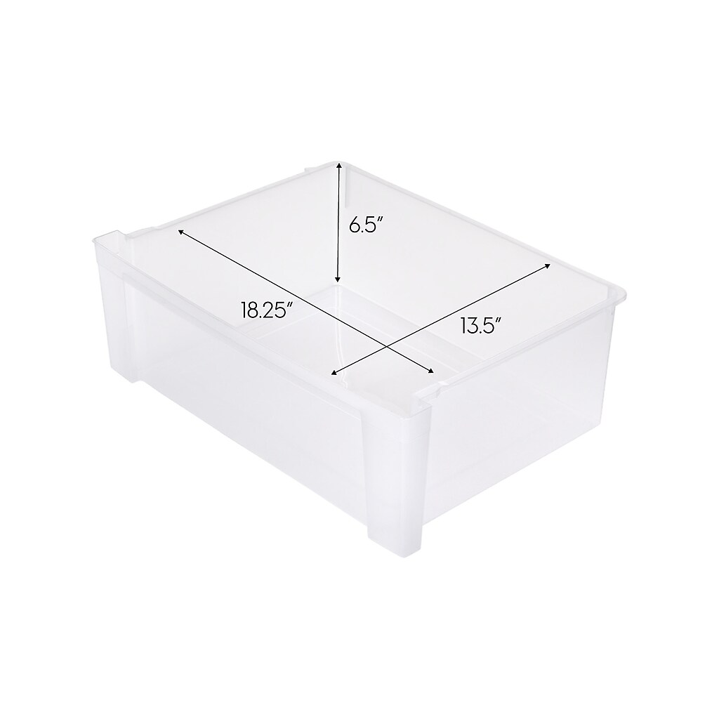 Transparent drawer with internal compartments dimensions diagram