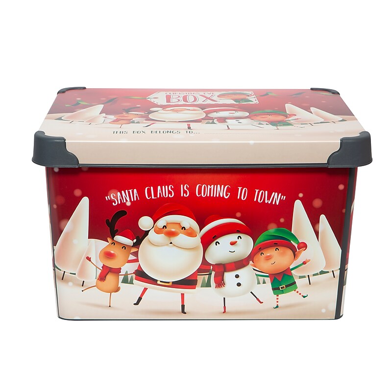 Simplify Santa Clause is Coming to Town Design Storage Tote Bin with Lid, Plastic, Multicolored (9080-10) image 1
