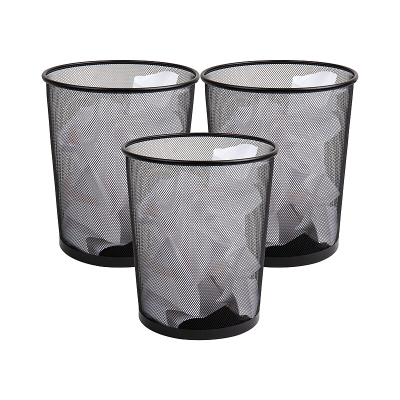 Mind Reader Metal Mesh Trash Can, 4.5 Gallon, Black, 3/Pack (3CGARB-BLK) image 1