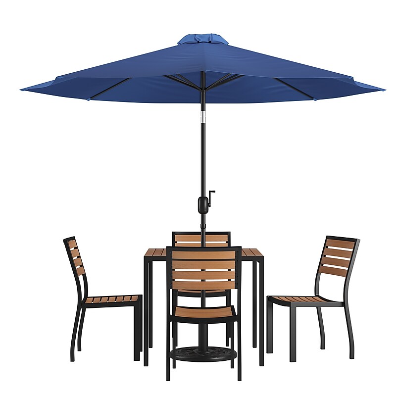 Flash Furniture Lark All-Weather Patio Set, Navy Umbrella, 7 Piece Set (XU8134UB19BNV) image 1