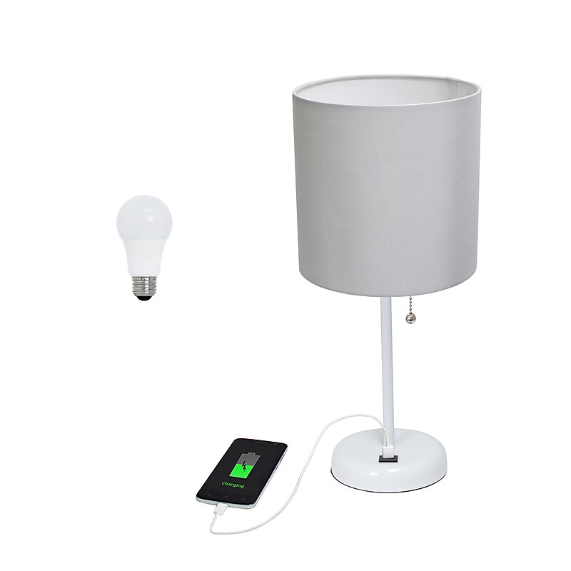 Creekwood Home Oslo 19.5" LED Table Lamp with USB Port, White Base/Gray Shade (CWT-2011-GO-LB) image 1