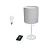 Creekwood Home Oslo 19.5" LED Table Lamp with USB Port, White Base/Gray Shade (CWT-2011-GO-LB)~#|#~BC5F342F-539F-4734-B1ECD09448FC4B19_sc7