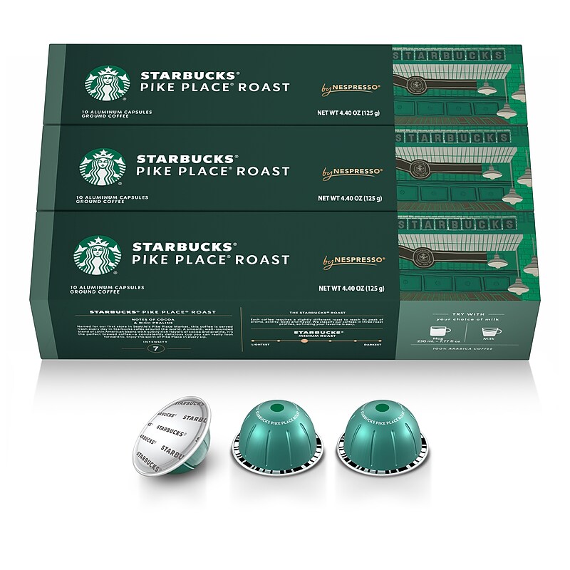 Nespresso Starbucks Pike Place Roast Coffee Nespresso Vertuo Capsules, Medium Roast, 30/Pack (163919) image 1