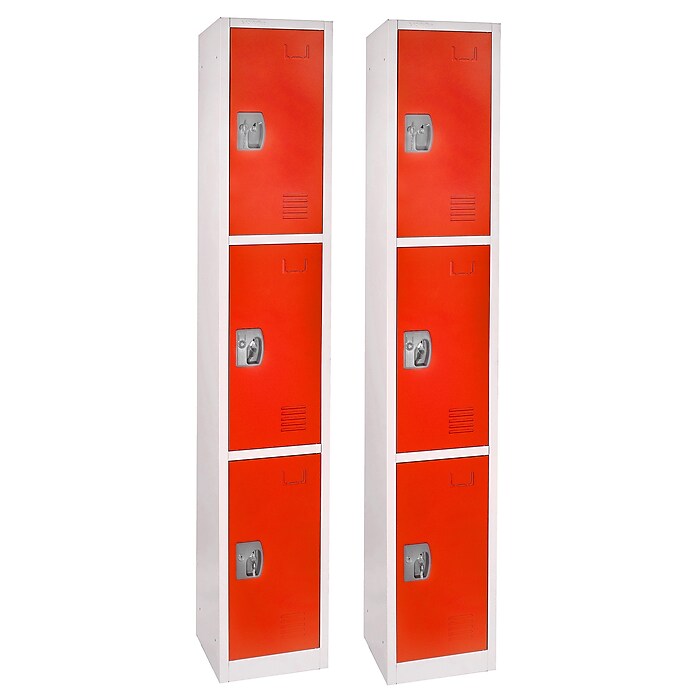 AdirOffice 72'' 3-Tier Red Storage Locker, 2/Pack (629-203-RED-2PK