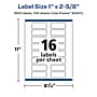 Avery Laser/Inkjet Multipurpose Labels, 1" x 2 5/8", White, 16 Labels/Sheet, 100 Sheets/Pack (94201)~#|#~BC7B9D46-02E0-4762-93D1A6172D31E236_sc7