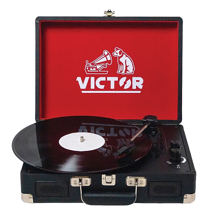Victor Metro Dual-Bluetooth Belt-Drive Suitcase Turntable, Black