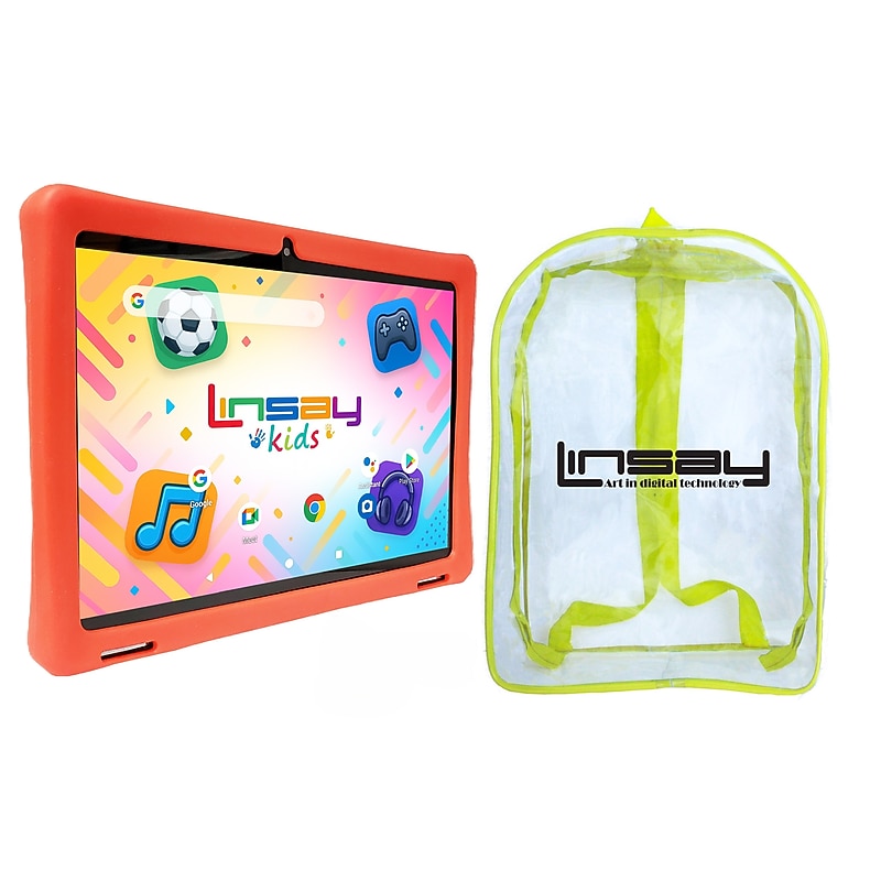 LINSAY F10 Series 10.1" Tablet, Wi-Fi, Octa Core, 256GB eMMC, Android 15, Red Kids Defender Case & Backpack (F10IPGKIDSREBAPLUS) image 1