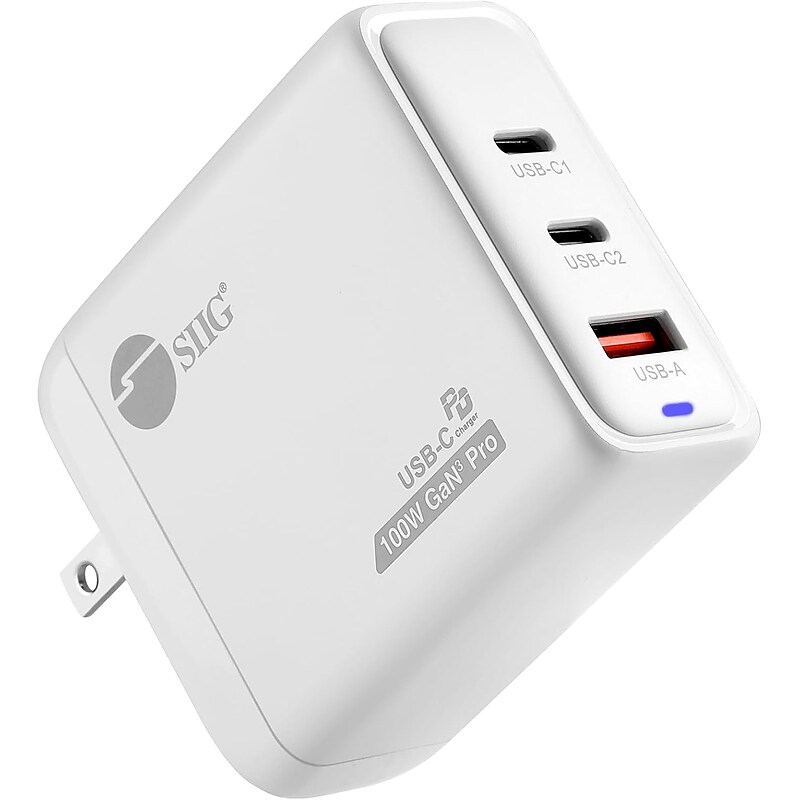 SIIG GaN USB-A/USB-C Wall Charger, 100W, White (AC-PW1Z11-S1) image 1