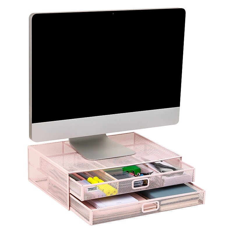 Mind Reader Two-Tier Monitor Stand Laptop Riser, Up to 30 lbs., Pink (2TDMESHY-PNK) image 1
